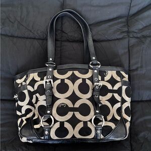 Coach Black and Cream Signature Tote